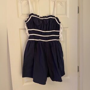 Navy Romper with White Trim and Tie Sides